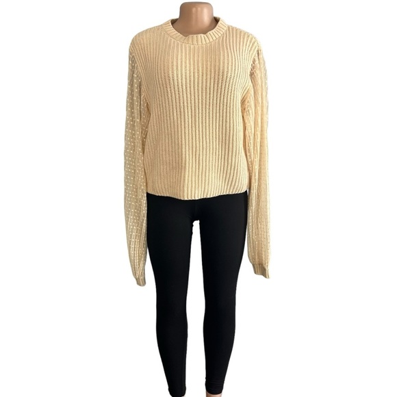 Zara Cream Knit Sheer Long Sleeve Sweater - Picture 2 of 8